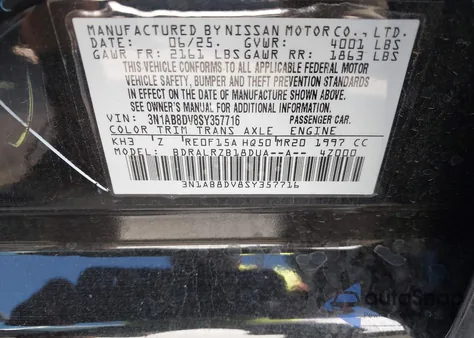 2025 Nissan Sentra Sr from USA, damaged, VIN 3N1AB8DV8SY357716